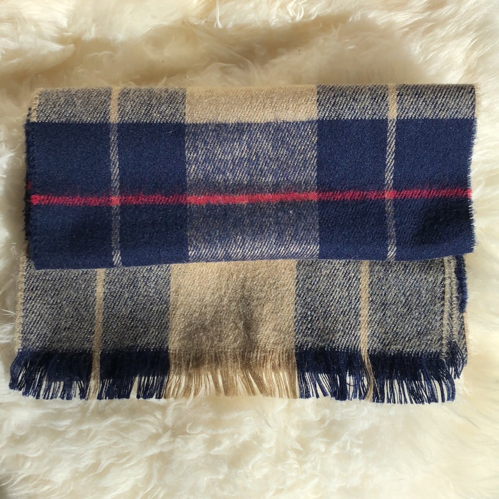 Pierre Cardin Navy and Tan Plaid Scarf